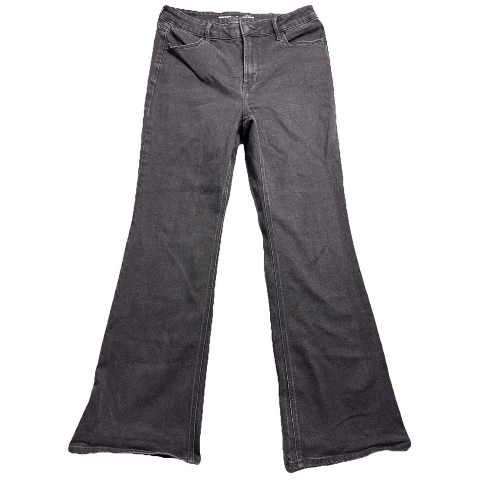 Old Navy Womens 10 Wow Flare Jeans Black High Rise Flare Stretch Denim EUC